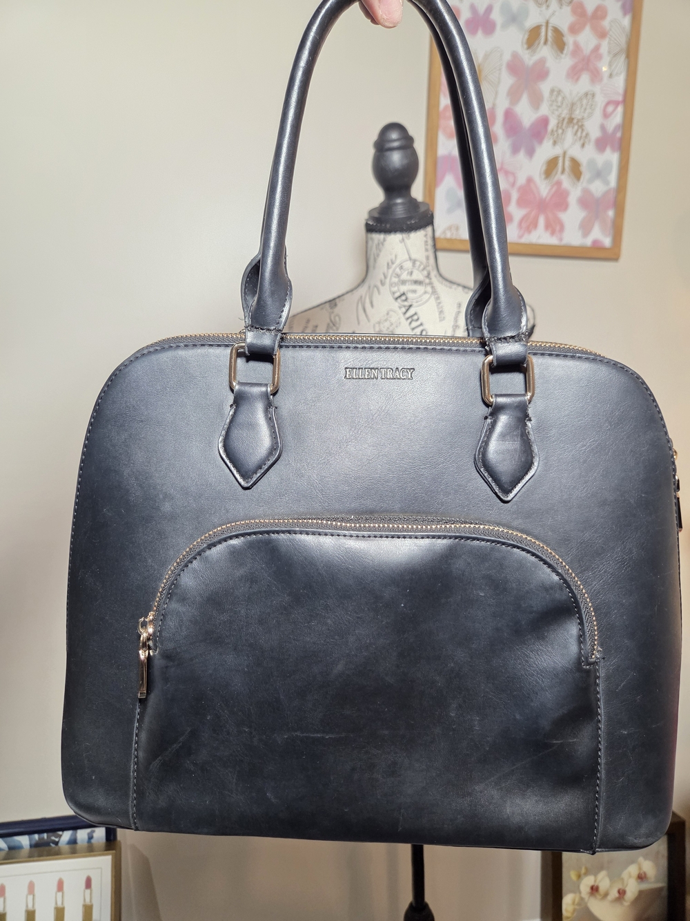 Ellen Tracy Nova Dome Satchel In Navy - Picture 2 of 11